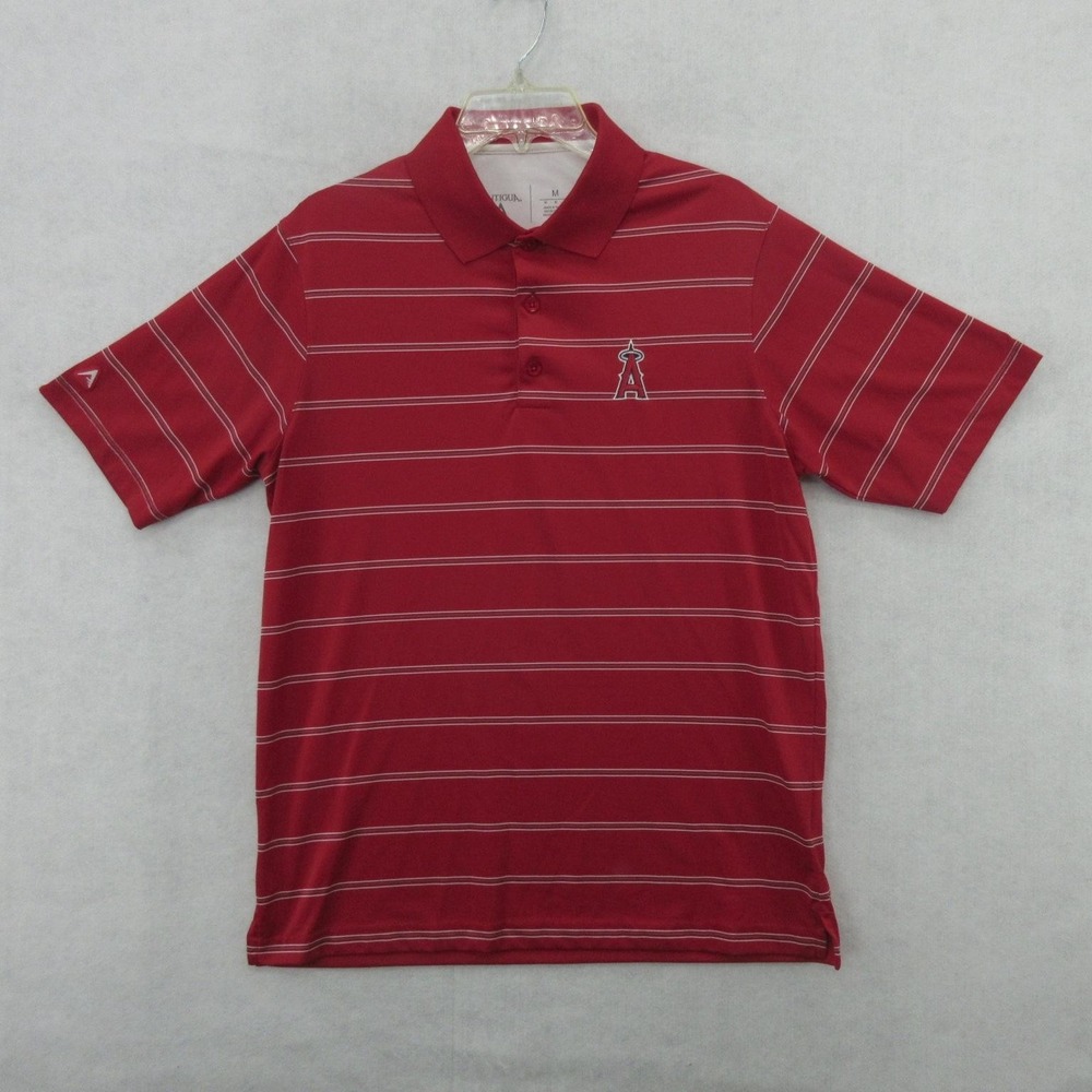 Los Angeles Angels Shirt Mens Medium Red Striped MLB Baseball Antigua Polo